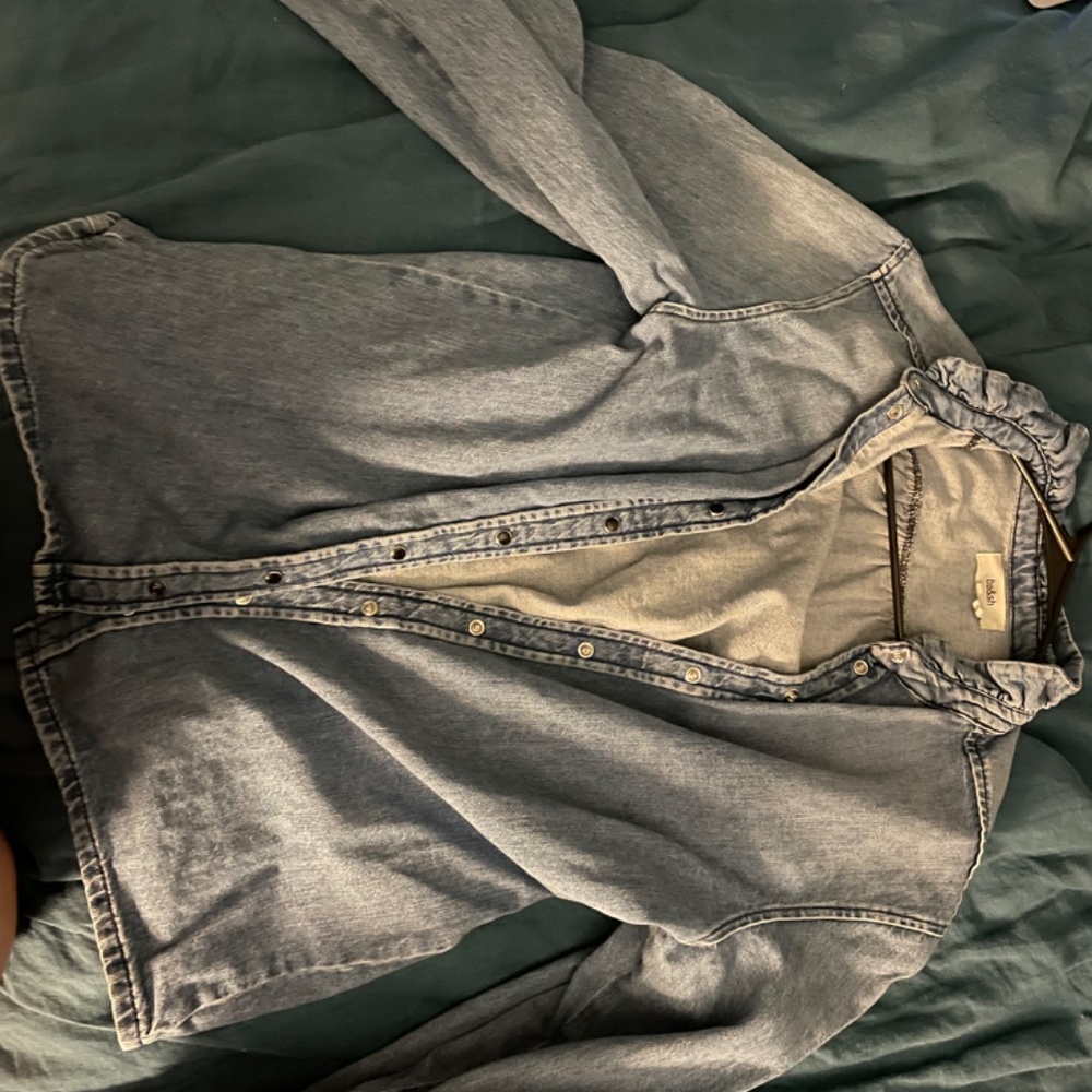 ba&sh Blue Jean Jacket with Ruffle Collar - Picture 4 of 6